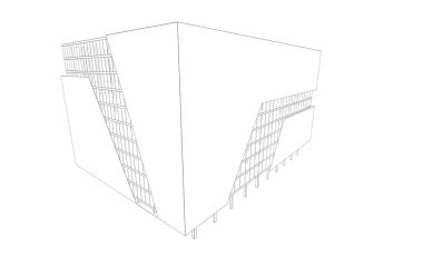 Soyut mimari arkaplan, bina, 3 boyutlu illüstrasyon