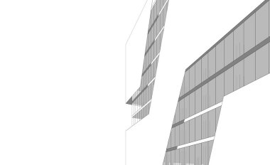 Soyut mimari arkaplan, bina, 3 boyutlu illüstrasyon