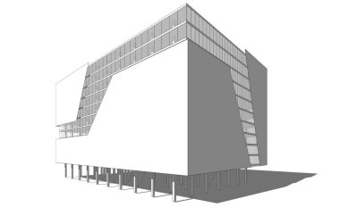 Soyut mimari arkaplan, bina, 3 boyutlu illüstrasyon