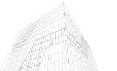 Soyut mimari arkaplan, bina, 3 boyutlu illüstrasyon