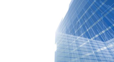 Soyut mimari arkaplan, gökdelen, üç boyutlu illüstrasyon