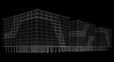 Soyut geometrik mimari arkaplan, 3 boyutlu illüstrasyon