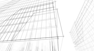 Soyut geometrik mimari arkaplan, 3 boyutlu illüstrasyon