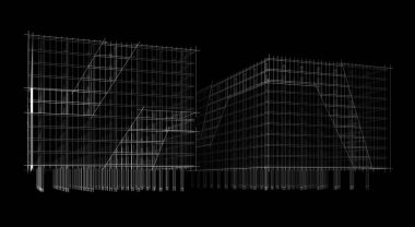 Soyut geometrik mimari arkaplan, 3 boyutlu illüstrasyon