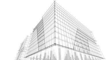 Soyut geometrik mimari arkaplan, 3 boyutlu illüstrasyon