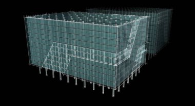 Soyut geometrik mimari arkaplan, 3 boyutlu illüstrasyon