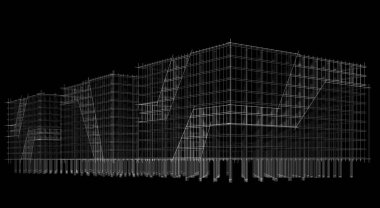 Soyut geometrik mimari arkaplan, 3 boyutlu illüstrasyon