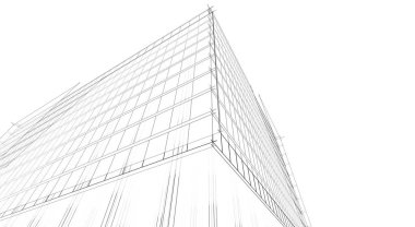 Soyut mimari arkaplan, bina, 3 boyutlu illüstrasyon