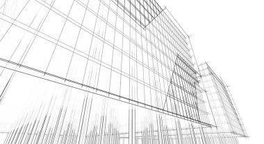 Soyut mimari arkaplan, bina, 3 boyutlu illüstrasyon