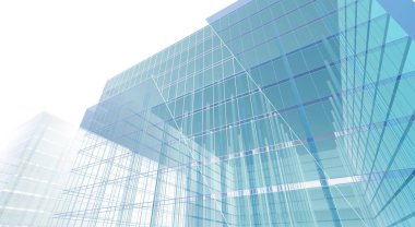 Soyut mimari arkaplan, bina, 3 boyutlu illüstrasyon