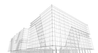 Soyut geometrik mimari arkaplan, 3 boyutlu illüstrasyon