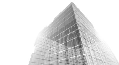 Soyut mimari arkaplan, bina, 3 boyutlu illüstrasyon