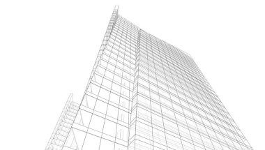 Soyut mimari arkaplan, gökdelen, üç boyutlu illüstrasyon