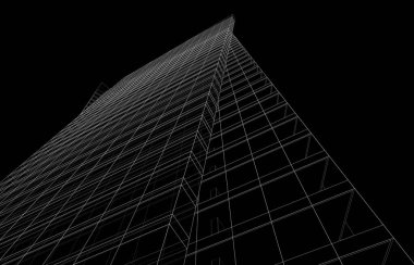 Soyut mimari arkaplan, gökdelen, üç boyutlu illüstrasyon