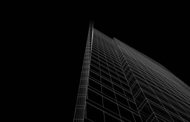 Soyut mimari arkaplan, gökdelen, üç boyutlu illüstrasyon