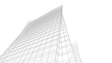 Soyut mimari arkaplan, gökdelen, üç boyutlu illüstrasyon