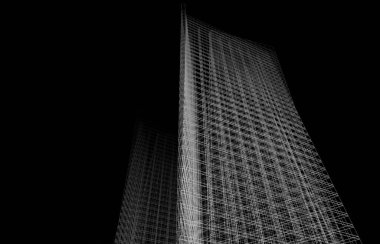 Soyut mimari arkaplan, gökdelen, üç boyutlu illüstrasyon