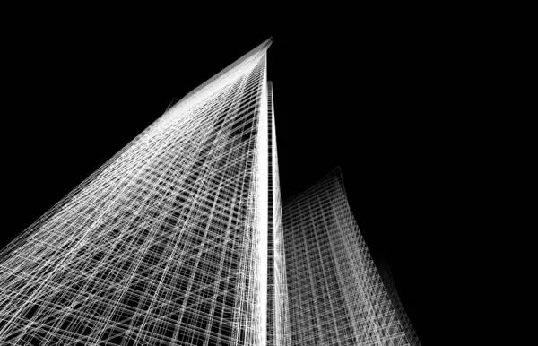 Soyut mimari arkaplan, gökdelen, üç boyutlu illüstrasyon