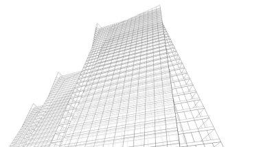 Soyut mimari arkaplan, gökdelen, üç boyutlu illüstrasyon