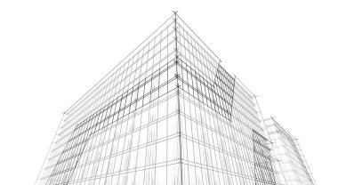 Soyut mimari arkaplan, bina, 3 boyutlu illüstrasyon