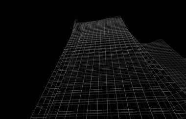 Soyut mimari arkaplan, bina, 3 boyutlu illüstrasyon