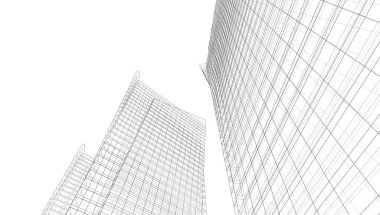 Soyut geometrik mimari arkaplan, 3 boyutlu illüstrasyon