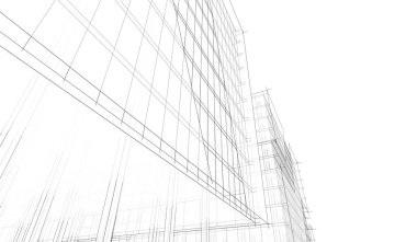 Soyut mimari arkaplan, bina, 3 boyutlu illüstrasyon