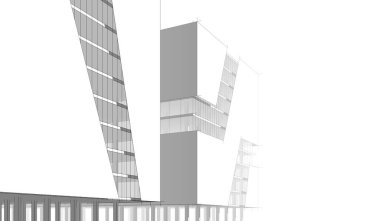 Soyut mimari arkaplan, bina, 3 boyutlu illüstrasyon