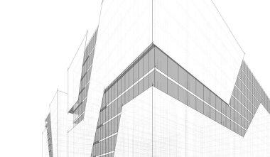 Soyut mimari arkaplan, bina, 3 boyutlu illüstrasyon