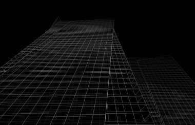 Soyut mimari arkaplan, bina, 3 boyutlu illüstrasyon