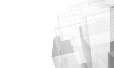 Soyut mimari arkaplan, bina, 3 boyutlu illüstrasyon