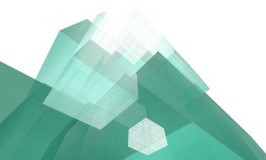 Soyut mimari arkaplan, bina, 3 boyutlu illüstrasyon