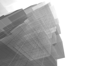 Soyut mimari arkaplan, bina, 3 boyutlu illüstrasyon