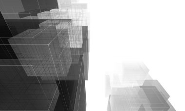 Soyut geometrik mimari arkaplan, 3 boyutlu illüstrasyon