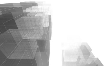 Soyut geometrik mimari arkaplan, 3 boyutlu illüstrasyon