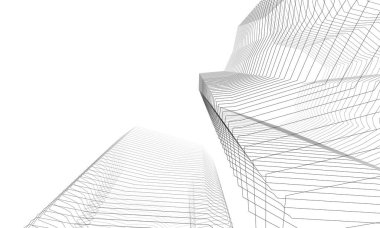 Soyut geometrik mimari arkaplan, 3 boyutlu illüstrasyon