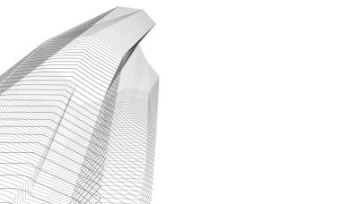 Soyut mimari arkaplan, bina, 3 boyutlu illüstrasyon