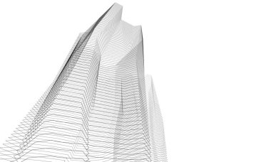 Soyut mimari arkaplan, bina, 3 boyutlu illüstrasyon