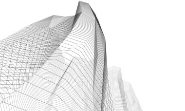 Soyut geometrik mimari arkaplan, 3 boyutlu illüstrasyon