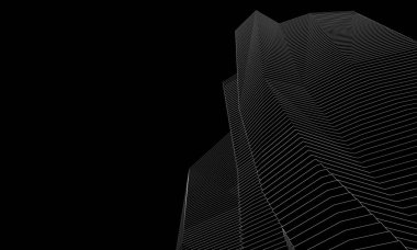 Soyut geometrik mimari arkaplan, 3 boyutlu illüstrasyon