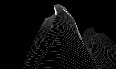 Soyut geometrik mimari arkaplan, 3 boyutlu illüstrasyon