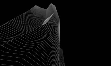 Soyut mimari arkaplan, bina, 3 boyutlu illüstrasyon