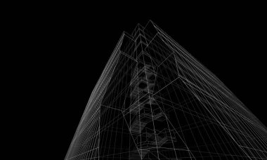 Soyut geometrik mimari arkaplan, 3 boyutlu illüstrasyon