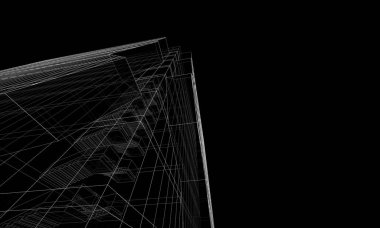 Soyut geometrik mimari arkaplan, 3 boyutlu illüstrasyon