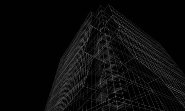 Soyut geometrik mimari arkaplan, 3 boyutlu illüstrasyon