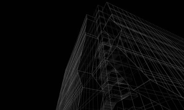 Soyut geometrik mimari arkaplan, 3 boyutlu illüstrasyon