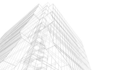 Soyut geometrik mimari arkaplan, 3 boyutlu illüstrasyon