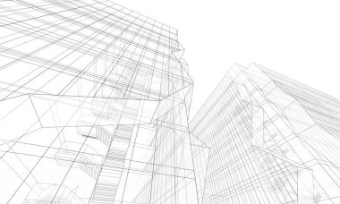 Soyut geometrik mimari arkaplan, 3 boyutlu illüstrasyon