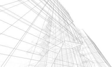 Soyut geometrik mimari arkaplan, 3 boyutlu illüstrasyon