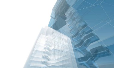 Soyut geometrik mimari arkaplan, 3 boyutlu illüstrasyon